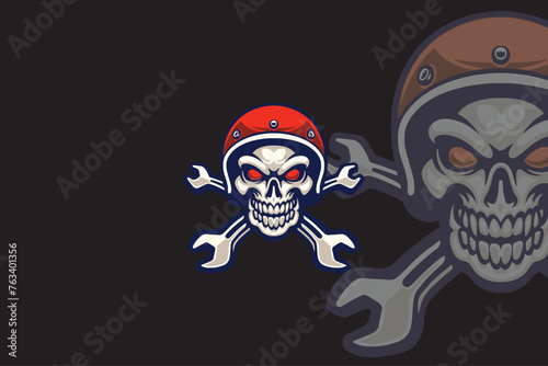 motorbike rider logo with helmet and skull image