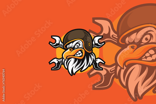 a motorcyclist logo with an image of an eagle wearing a helmet