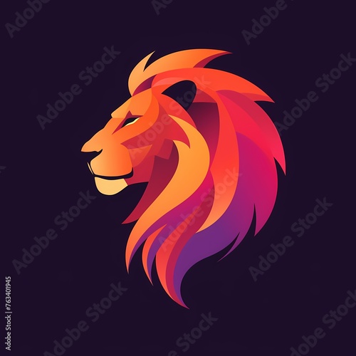 A vibrant, minimalist vector logo of a majestic lion in flat illustration style, exuding beauty and simplicity.
