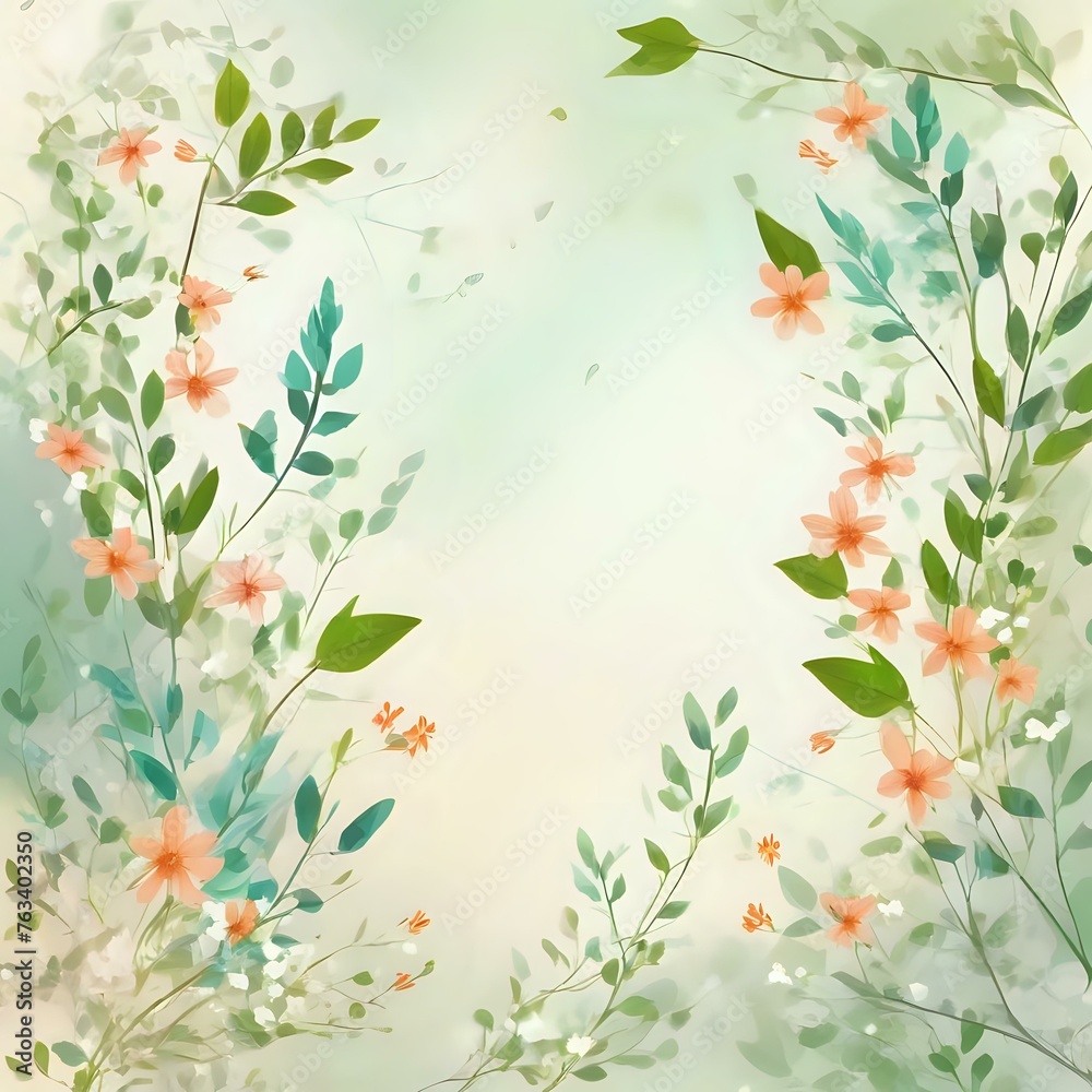 Fototapeta premium Nature’s Artistry: Floral Frame in Soft Green 