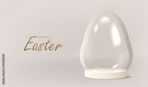 Easter egg with glass dome product display. Happy Easter poster. Vector illustration for card, party, design, flyer, banner, web.
