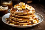 A stack of homemade banana pancakes