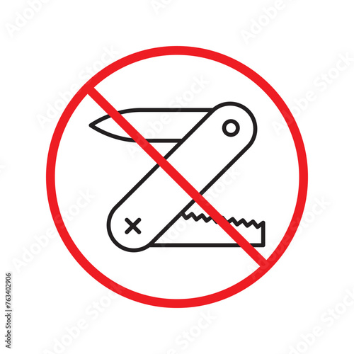 Do not use jackknife vector icon. Folding knife flat sign design. Multi-tool knife symbol pictogram. Warning, caution, attention, restriction, danger flat sign design.