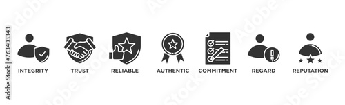 Credibility banner web icon vector illustration concept with icon of integrity, trust, reliable, authentic, commitment, regard, and reputation	 photo