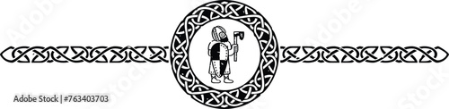 Ornate Celtic Pattern Circle Header with Viking Warrior