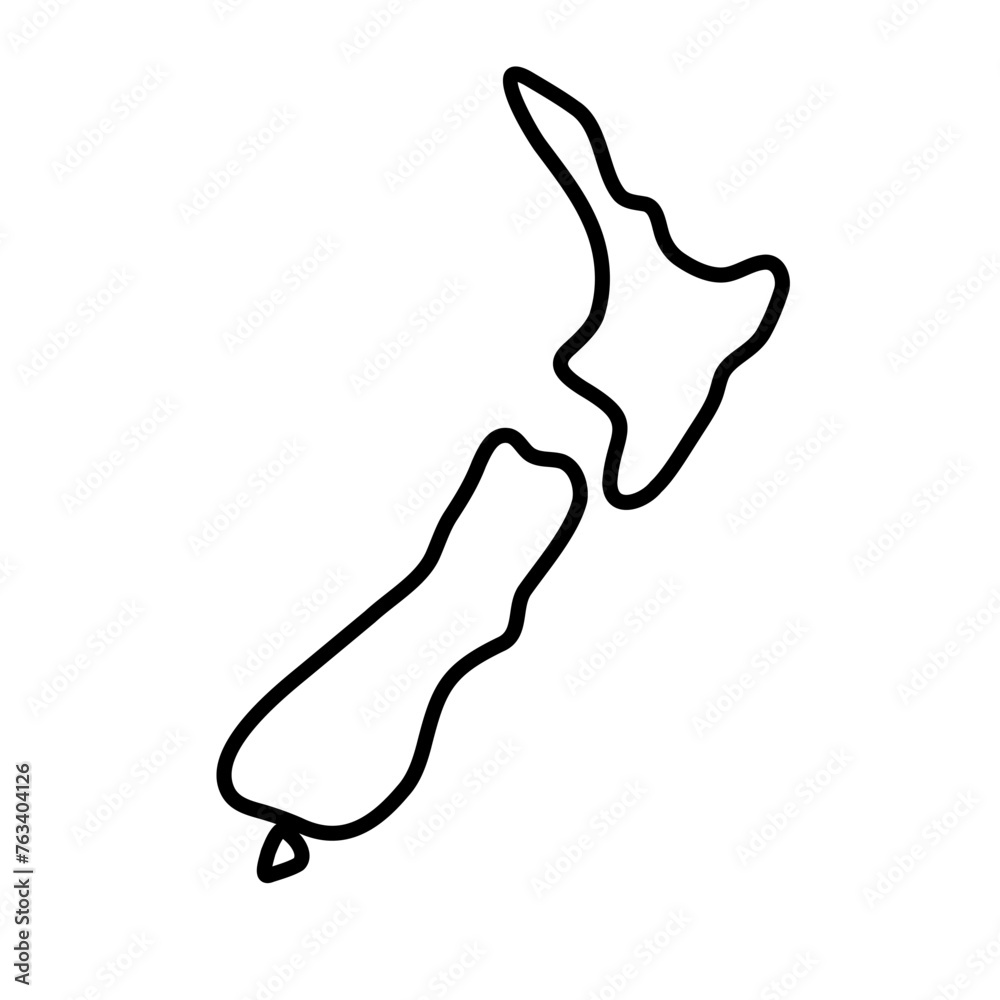 New Zealand country simplified map. Thick black outline contour. Simple vector icon New Zealand country simplified map. Thick black outline contour. Simple vector icon