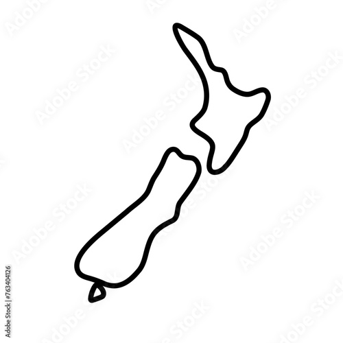 New Zealand country simplified map. Thick black outline contour. Simple vector icon