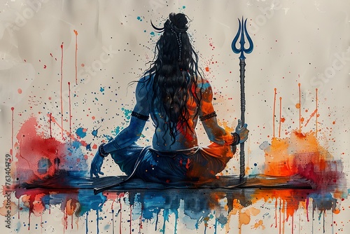 Illustration in flat style for maha shivratri with lord shiva portrait photo