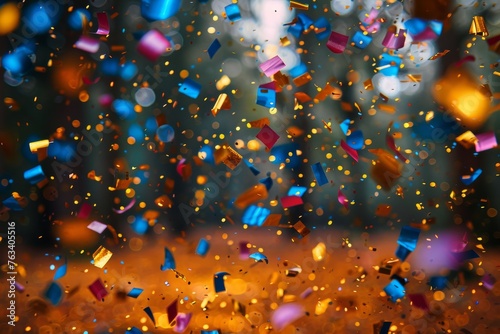An abundance of vibrant confetti frozen mid-air  giving a joyous and celebratory mood to festivities
