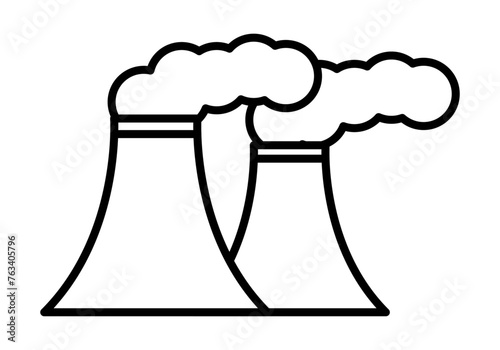 Icono negro de chimeneas de central nuclear. 