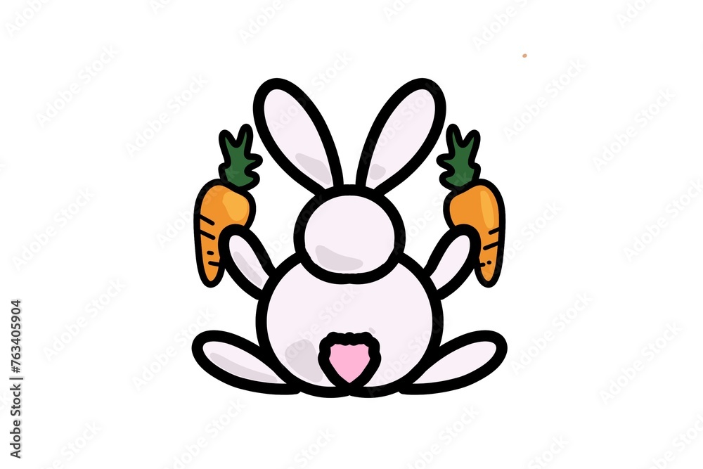 Rearview of easter bunny holding two carrots icon illustration Rearview of easter bunny holding two carrots icon illustration