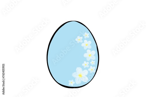 Blue easter egg with daisies icon illustration