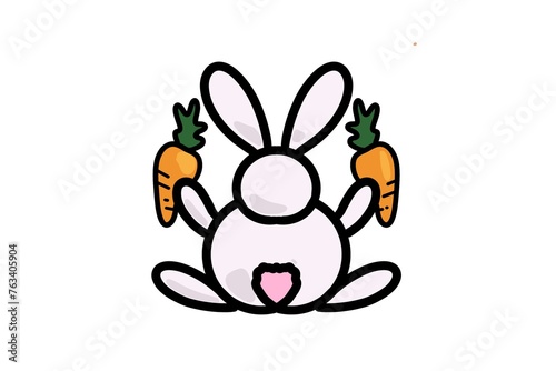 Rearview of easter bunny holding two carrots icon illustration