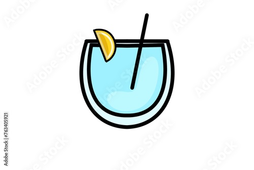 A drink glass with a star and lemon. Cocktail serving illustration