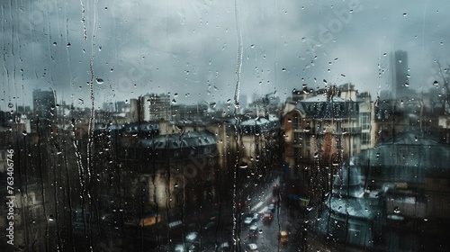 a rainy urban day behind the window painted with light silver sprays --ar 16:9 --style raw Job ID: 4fd1a10c-c594-4380-9038-48dd13b80533