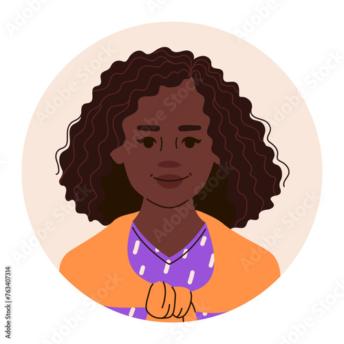 Head portrait of an African American woman. Avatar of african female for social networks. Vector flat illustration