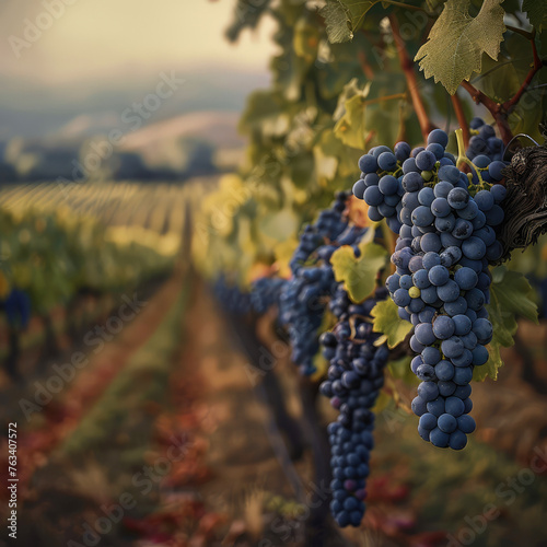 grape vines in vineyard rows in rural country farm setting, Oregon, Washington