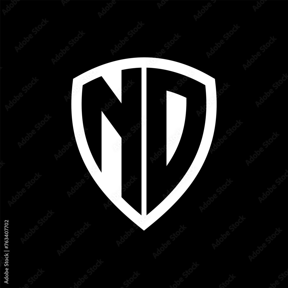 ND monogram logo with bold letters shield shape with black and white color design ND monogram logo with bold letters shield shape with black and white color design