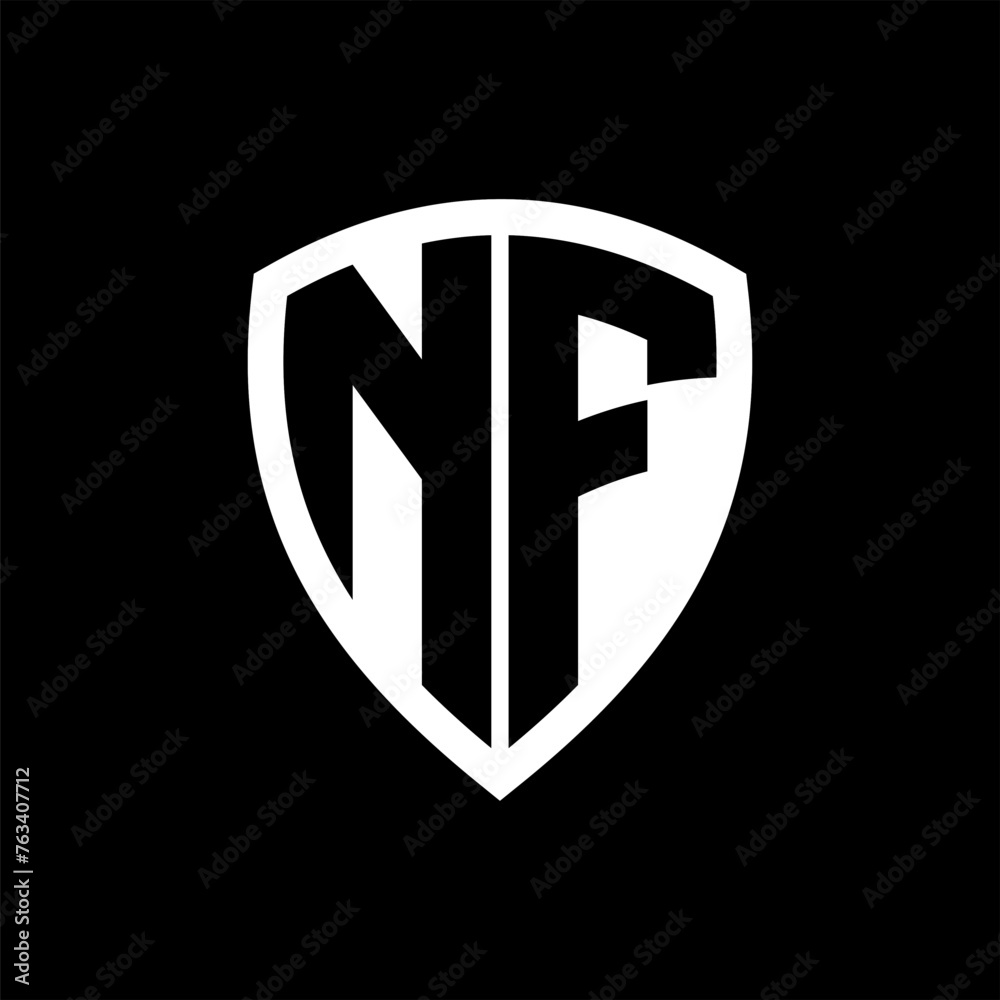 NF monogram logo with bold letters shield shape with black and white color design NF monogram logo with bold letters shield shape with black and white color design