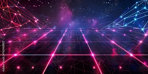 minimalistic design 80's retro style background with triangle grid lights., space for text, photographic