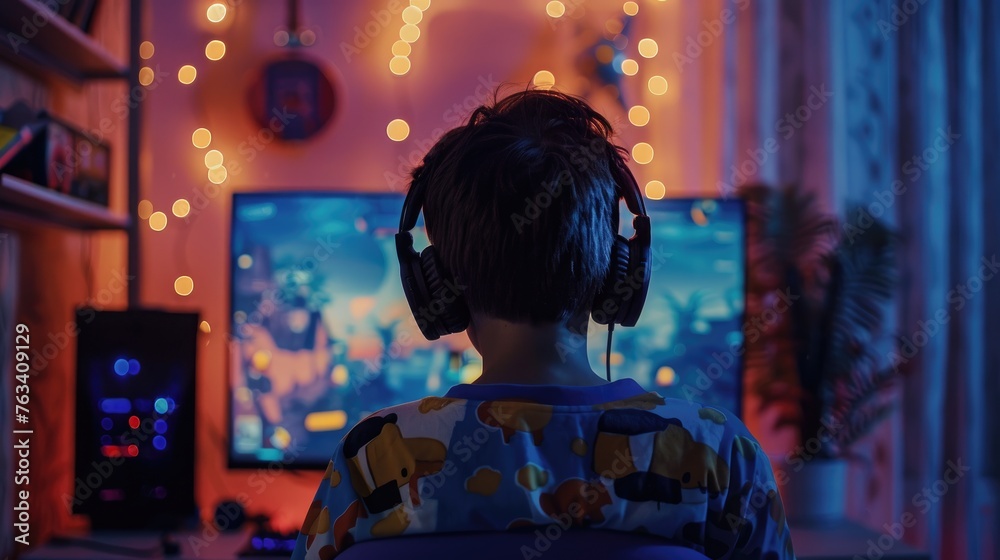 Young boy playing games on a computer at home Young boy playing games on a computer at home