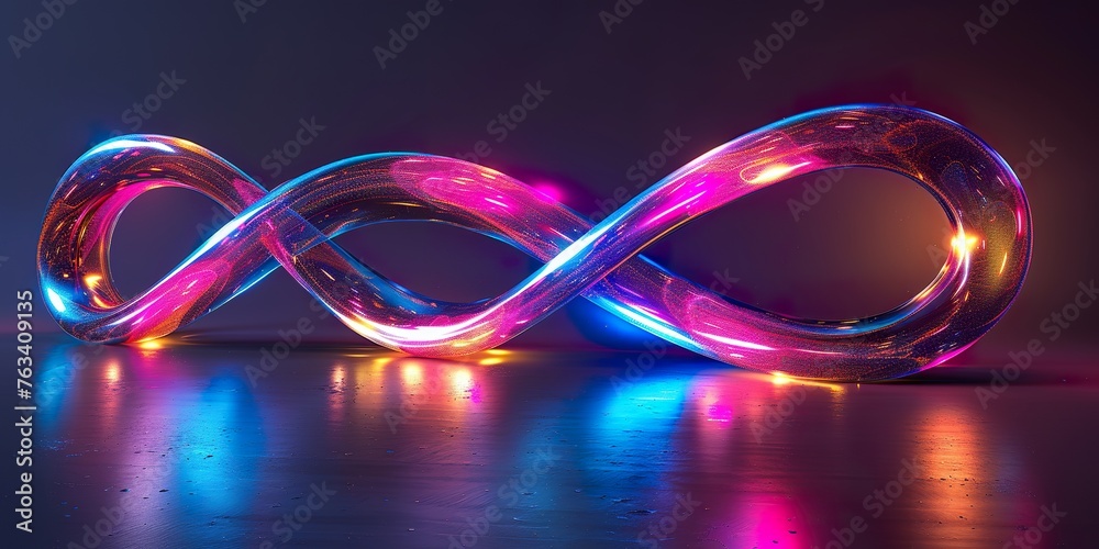 neon effect modern conceptual design, light glowing infinity shape, energy laser loop magic power round wave, - obrazy, fototapety, plakaty 