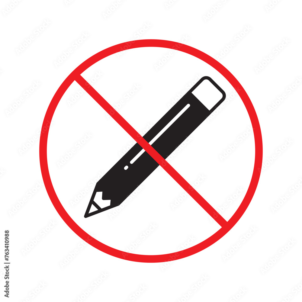 Forbidden pencil vector icon. Do not use pencil for drawing flat sign design. Pencil symbol pictogram. Warning, caution, attention, restriction, danger symbol pictogram Forbidden pencil vector icon. Do not use pencil for drawing flat sign design. Pencil symbol pictogram. Warning, caution, attention, restriction, danger symbol pictogram