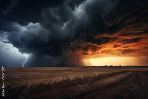 Powerful storm approaching a vast field