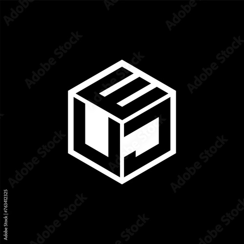 UJE letter logo design with black background in illustrator, cube logo, vector logo, modern alphabet font overlap style. calligraphy designs for logo, Poster, Invitation, etc. photo