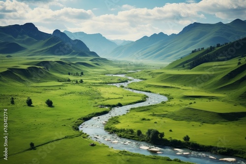 Pristine river winding its way through a picturesque countryside
