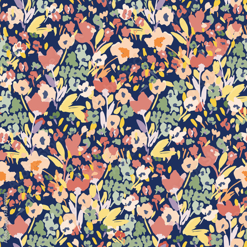  Abstract floral seamless pattern. Bright colors, gouache painting.hand drawn, not AI