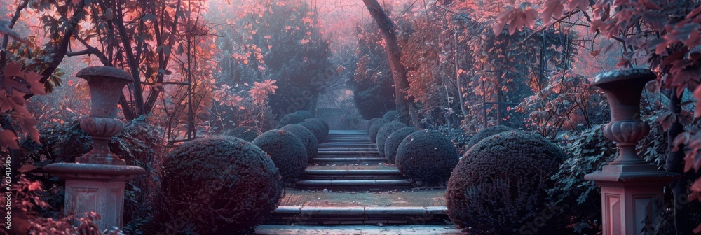 Twilight serenity in a biodynamic garden, a tranquil representation of nature's rhythms in Honest Frames - obrazy, fototapety, plakaty 