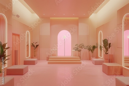 Innovative Pink Eco-Friendly Living Space Embracing Minimalist Design. This image captures an inviting, accessible environment that integrates sustainability with a modern aesthetic. © Breezze