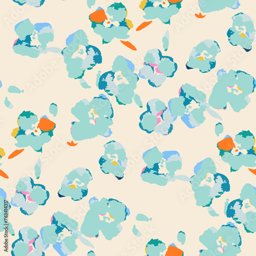 Abstract floral seamless pattern. Bright colors, gouache painting.