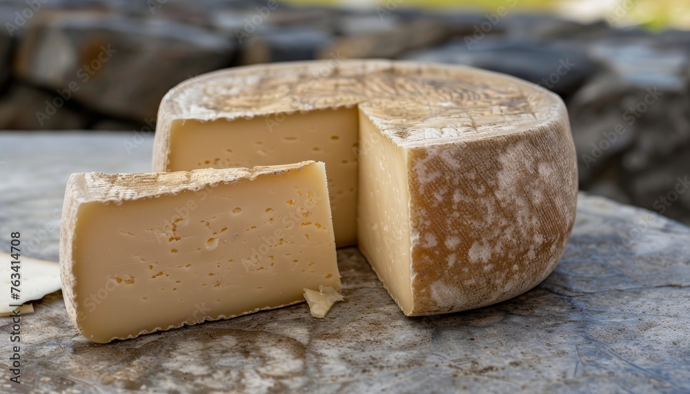 Head of cheese. Sliced ripe cheese