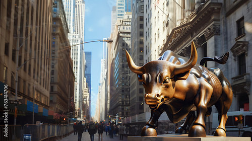 Golden bull sculpture in Manhattan. photo