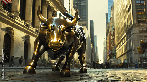 Golden bull sculpture in Manhattan. © Liliya