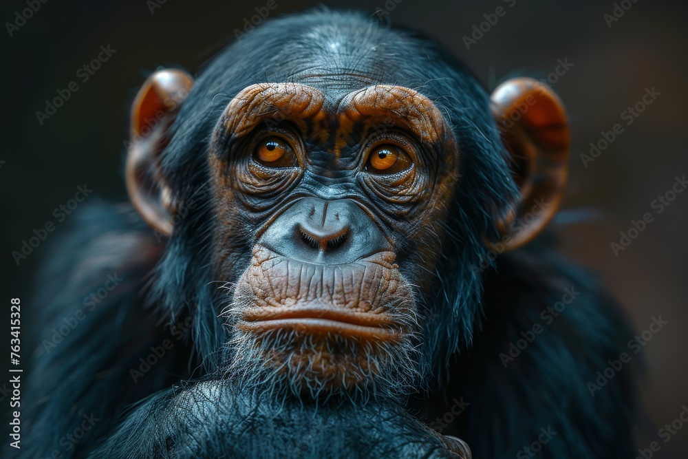 A detailed image capturing the unique texture and fine hair details of a primate's ears against a soft, blurred background A detailed image capturing the unique texture and fine hair details of a primate's ears against a soft, blurred background