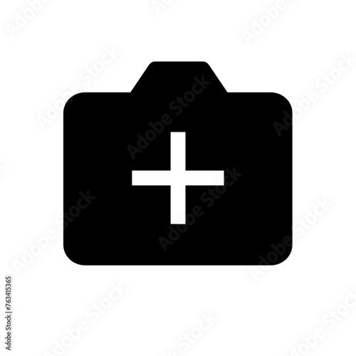 Camera with plus symbol, add photo icon, 