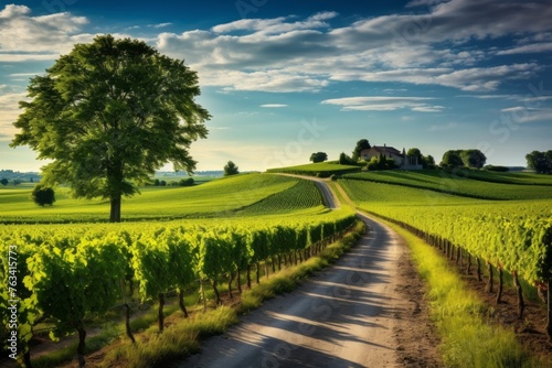 A road through a picturesque vineyard in rural