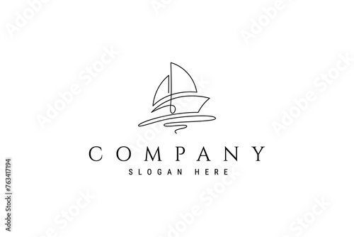 sailing ship logo in continuous line abstract design style