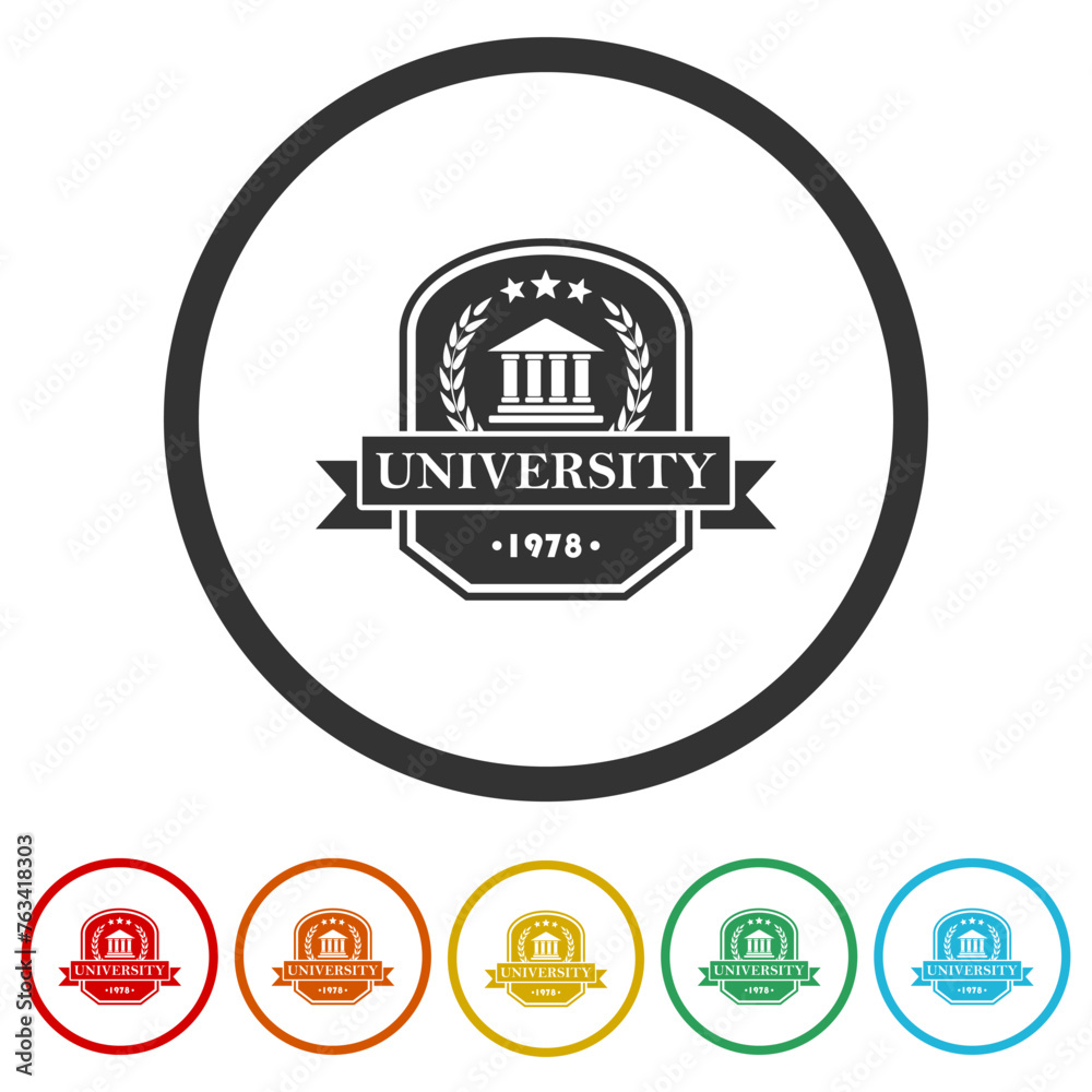 University college school logo. Set icons in color circle buttons