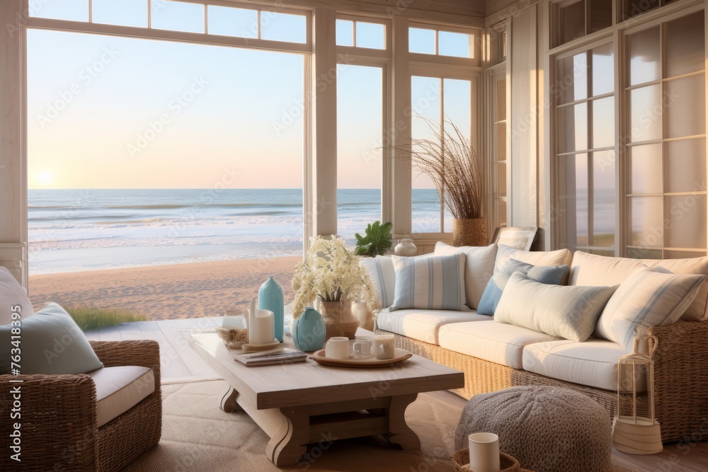A beach house scene that embodies the charm and relaxation of coastal living