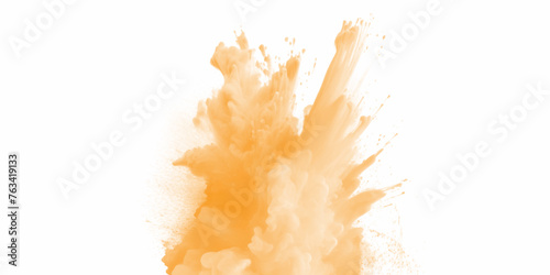 Orange color powder splash on a white background. Orange powder explosion on white background. Rainbow Holi paint color powder explosion with bright colors. 