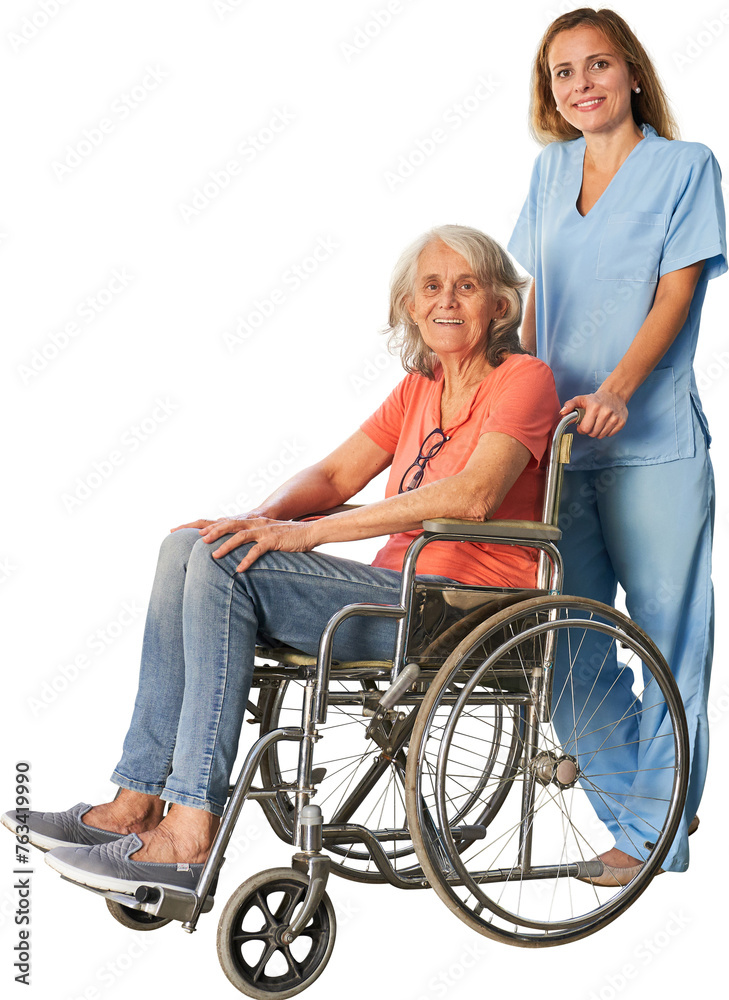 Senioren mit Behinderung in Reha Klinik oder Pflegeheim - obrazy, fototapety, plakaty 