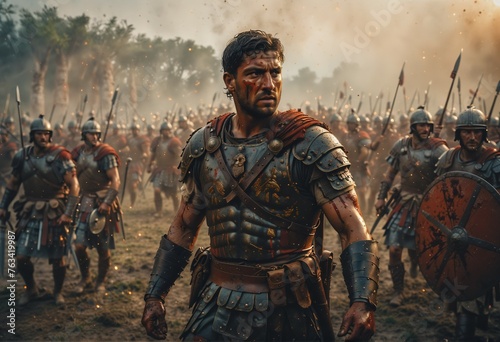 Portrait of a Roman soldier after winning a battle photo