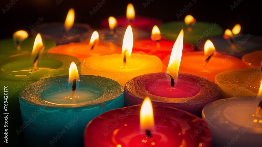 Colorful candles on dark background. Shallow depth of field Colorful candles on dark background. Shallow depth of field