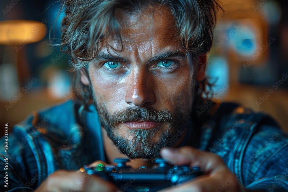 Focused view of hands gripping a game controller, highlighting the intense gaming session Focused view of hands gripping a game controller, highlighting the intense gaming session