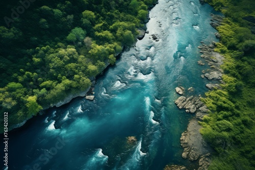 Aerial view of a serene river captured through the lens of drone technology