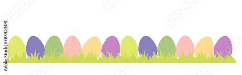 Easter eggs on lawn banner. Colorful easter horizontal background with grass.